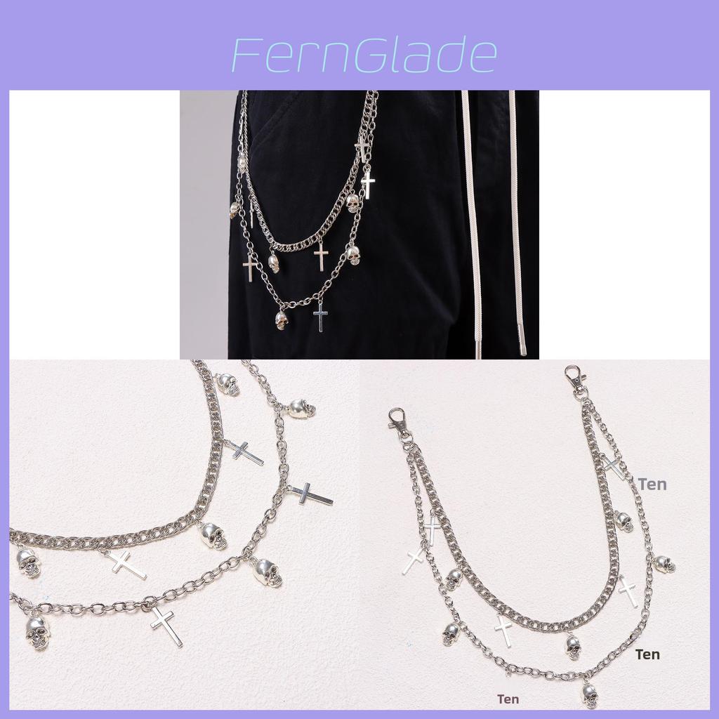 Metal Skull Cross Pendant Hip Hop Belt Chain For Men And Women