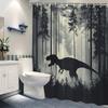 1pc Horror T-Rex Dinosaur Shower Curtain in Misty Forest - Realistic Jurassic Design with 12 Hooks, 70x70 Inches, Dark Trees and