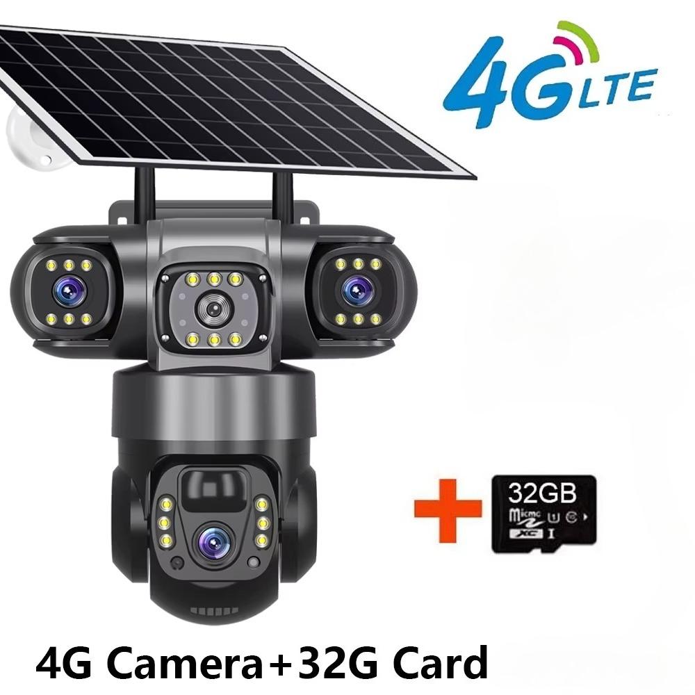 Güneş Enerjili Kamera 4G Sim Dış Mekan 3 Lens 3 Ekran 10X Yakınlaştırma PIR İnsan Algılama Kameraları Su Geçirmez Gece Görüşlü CCTV Güvenlik Koruması