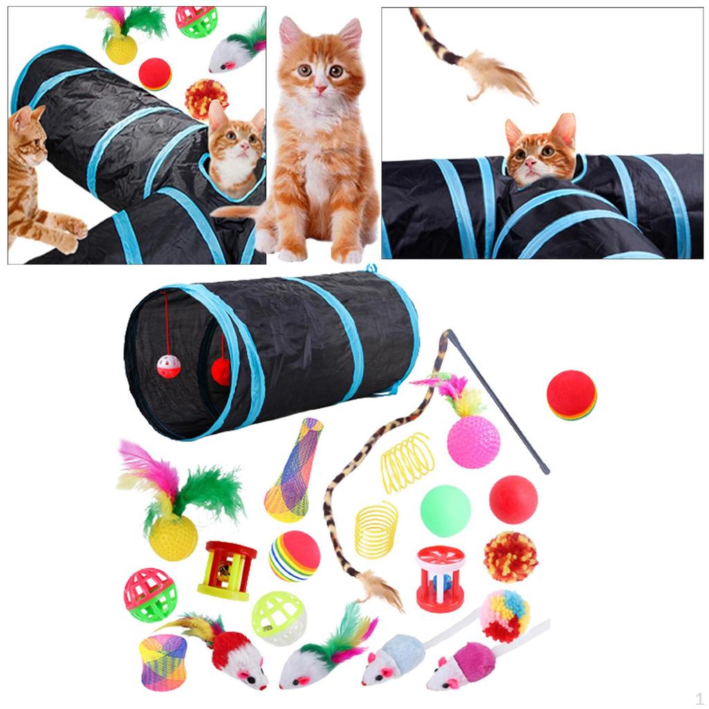 Cat Kitten Toys Set, Collapsible Tunnels for Indoor Cats, Interactive Feather Toy Mouse