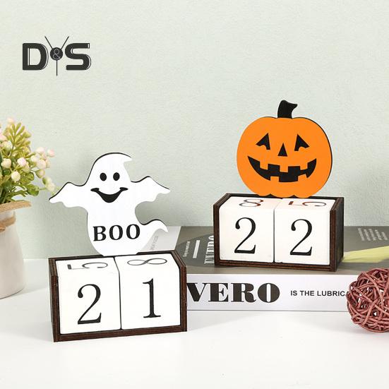 Halloween dřevěný odpočítávací kalendář Halloweenský adventní kalendář Ručně vyráběná stolní dekorace dýňový hrad duchů