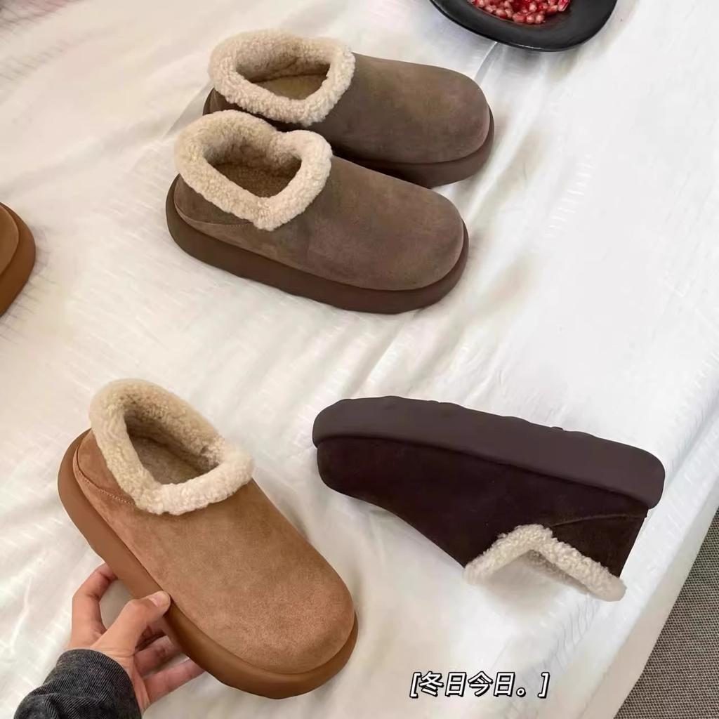 Wool Version~ Fur Integrated Snow Boots for Women, New Thick Soles In Winter, Heightened Two Women Wearing Large Potato Thickened Cotton Shoes