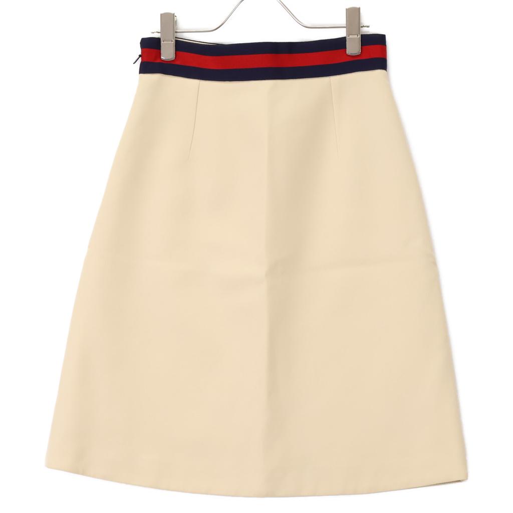 GUCCI 448613 ZHM88 Beige Wool x Silk Grosgrain Web A-line Medium Skirt skirt 38 creamUsed
