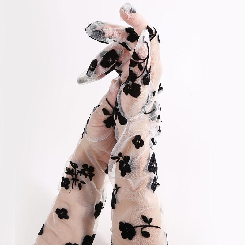 Sexy Black Mesh Flower Lace Gloves Long Bride Wedding Po Elbow Gloves Costume Parties Accessories