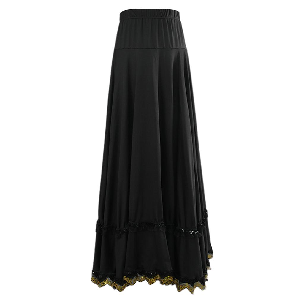 Gonna da ballo a ruota intera professionale per donna: Vita Alta Elastica con Bordino in Pizzo Arricciato per Quadriglia, Ballo da Sala & Flamenco