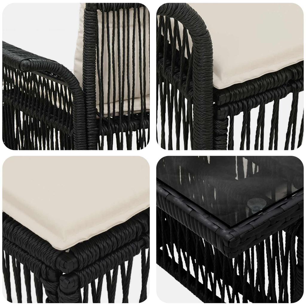 7 Piece Garden Sofa Set Black and Cream White Poly Rattan