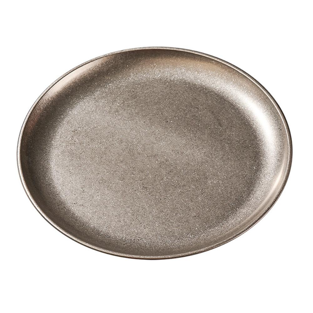 304 Stainless Steel Round Dinner Plate Flat Round Shape Coffee Tray Western Meal Use