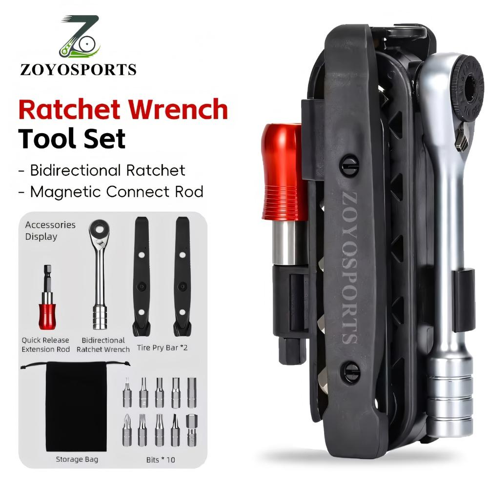 Bicycle Ratchet Wrench Set, Portable Bicycle Tool, Multi-function Tool, Foldable Hex Wrench Screwdriver Tool Set, Hex Wrench with Tire Lever