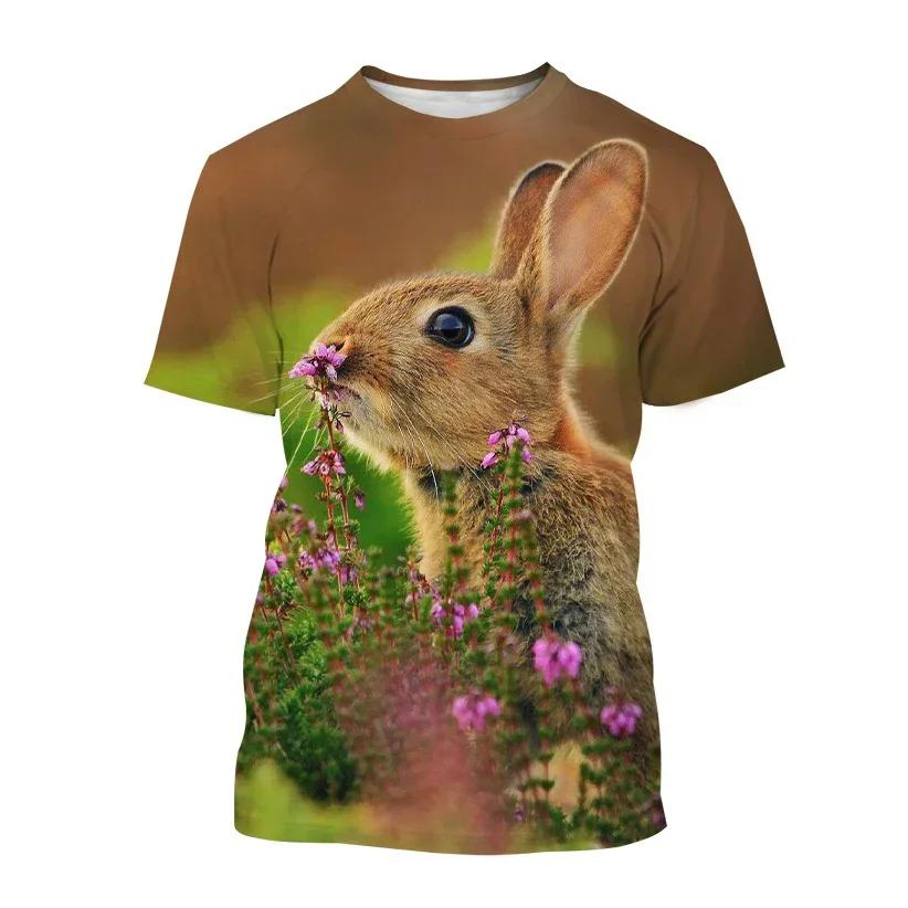 Summer Casual Trends Animal Crew Neck Clothing Fashion Cute Rabbit 3D Printed T-shirt for Men and Women Short Sleeve Big Top T-s