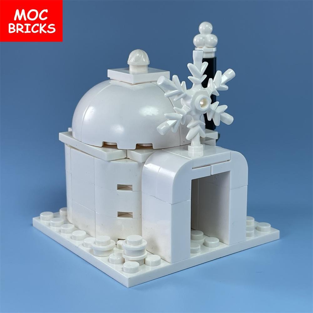 Set  MOC Bricks Igloo Luminous House Famous City Architecture View Ice and Snow Educational Building Block Christmas Gifts