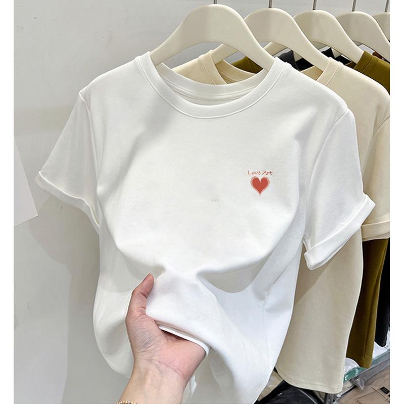 T-shirt Rose en Coton à Manches Courtes pour Femme - Design de Niche, Tendance, Polyvalent, Épais, Couche de Base Été