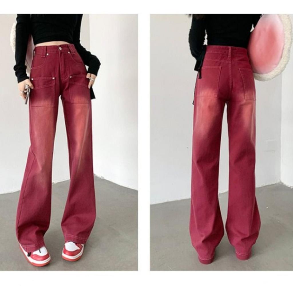 Retro Brown Narrow Straight Jeans For Women And Winter New High Waist Loose Slim Casual Wide Leg Trousers