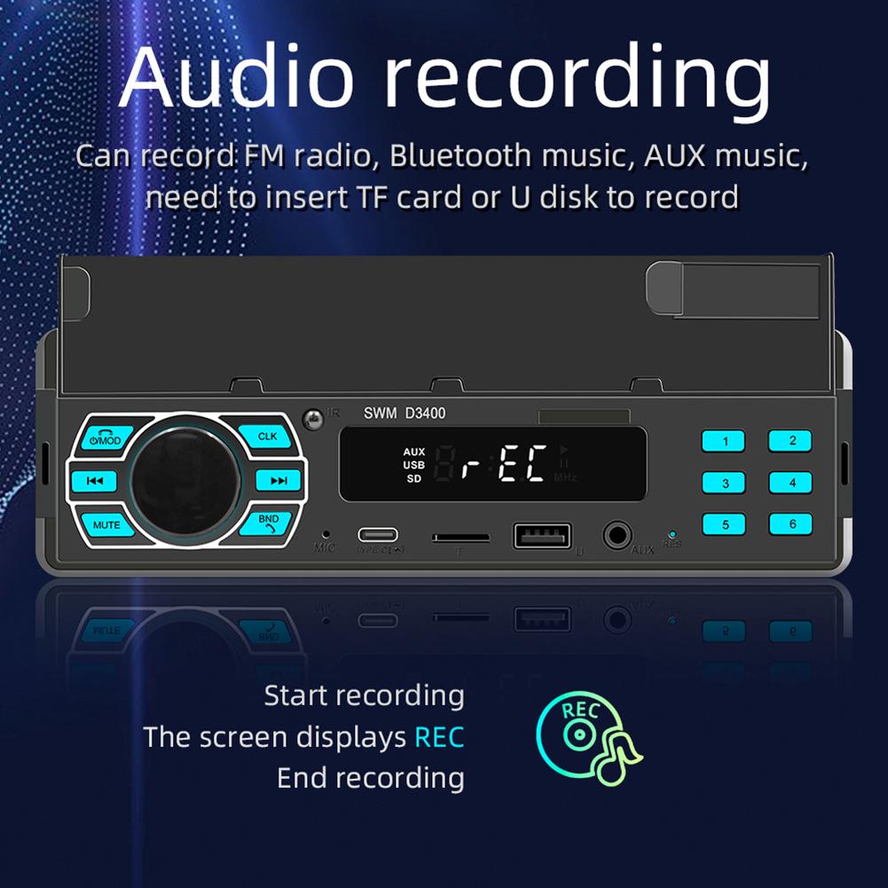 D3400 Car Stereo Multimedia MP3 Player AUX Hands-Free Calling Car Kit Wireless Remote Audio System Cell Phone Holder Radio J9U3