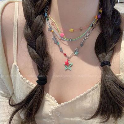 Dopamine Color Star Pendant Necklace Women's Summer Sweet and Cool Design Sense Collarbone Chain Niche Stacked Neck Chain Accessories