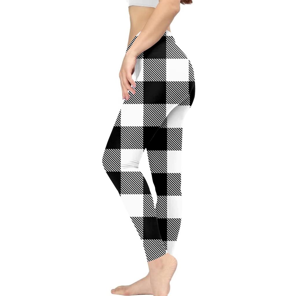 Pantalon de yoga élastique amincissant décontracté d'extérieur pour femme, imprimé à carreaux, coupe slim, pantalon court