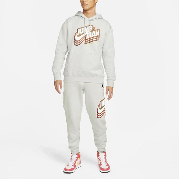 Jordan Logo Pattern Fleece-Lined Printed Loose Hoodie Men Tops Light-Grey DC9605-097