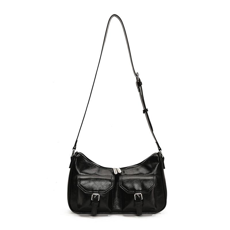 

Korean Trendy Retro Minimalist Textured Shoulder Crossbody Bag for Women чёрный