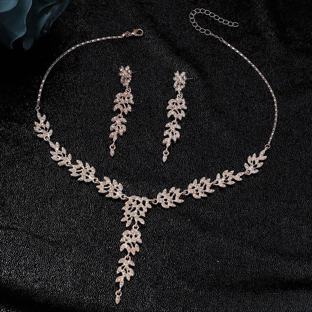 2025 Rhinestone Wheat Ear Necklace & Earrings Bridal Wedding Jewelry Set