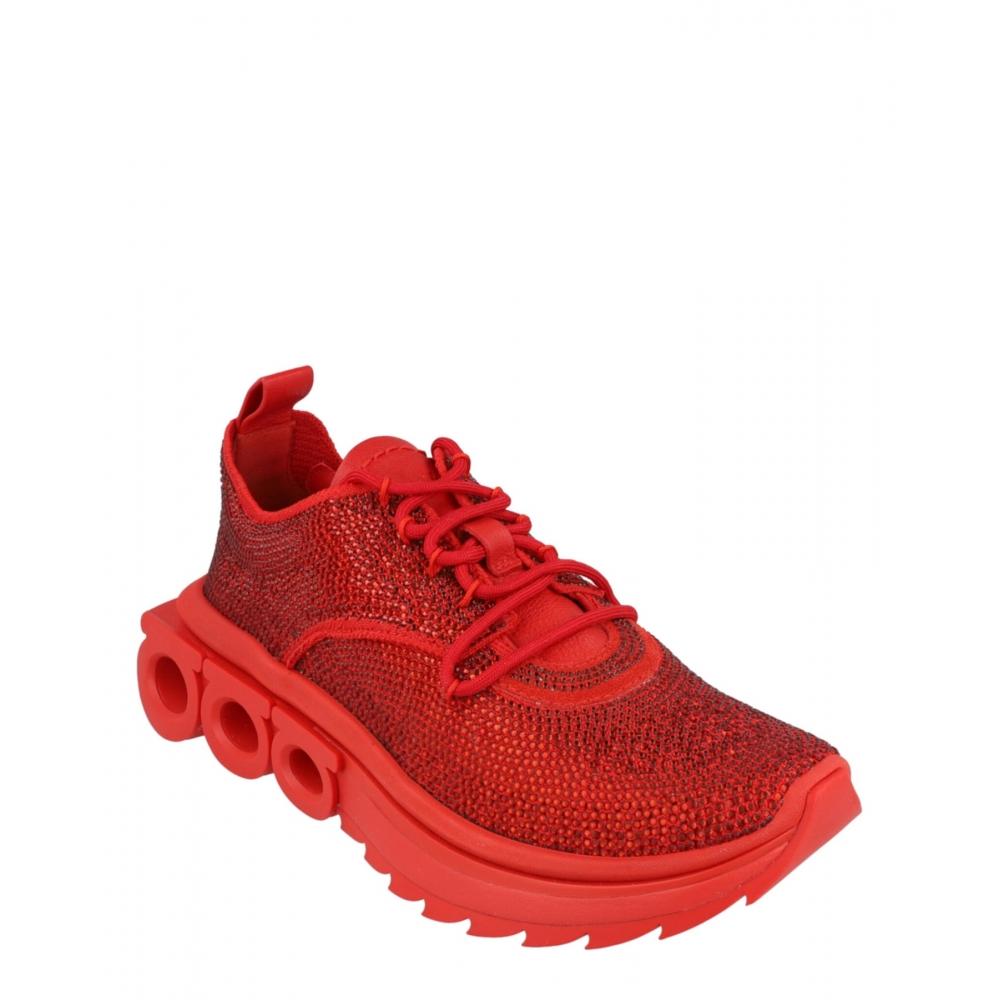 Salvatore Ferragamo Nima Strass Crystal Embellished Sneakers Red