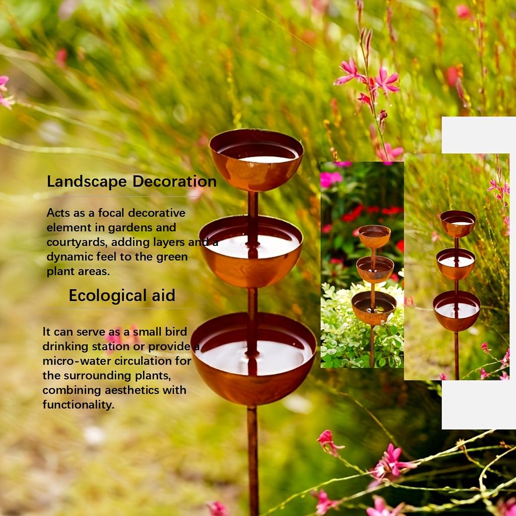 3patrový vintage sběrač dešťové vody z tepaného železa - venkovní zahradní dekorativní umělecké dílo
