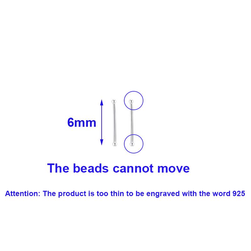 925 Silver 6/8/10MM Pole Length Gold Bead Mini Stud Earring For Women Fine Jewelry Piercing Ear bone Accessories