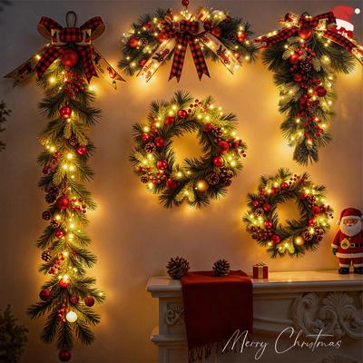 Christmas Wreath Pendants with Light Atmosphere Decorative Stair Garland Home Door Window Ornaments Party Supplies Gift