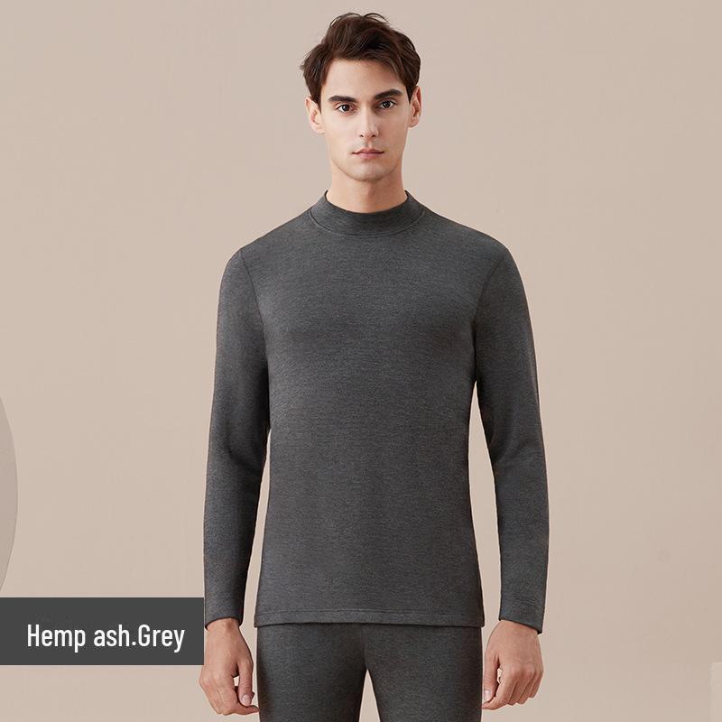 Carsonland Men's Wool Thermal Underwear Set with Mid-Collar and Velvet Lining for Winter