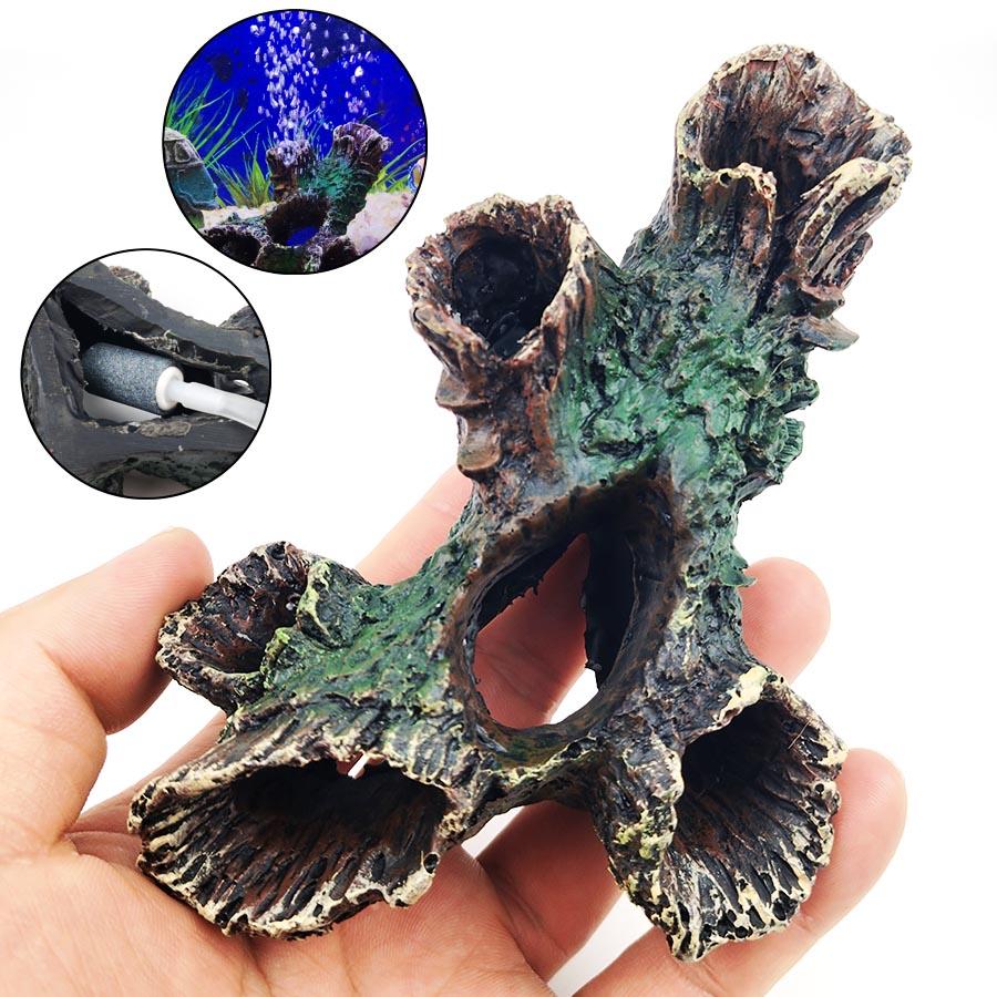 Baumhaus-Design Harz Aquariumhöhle - Lebensechtes Fisch- & Garnelenversteck mit Fluchtloch | Aquarienlandschaftsdekoration