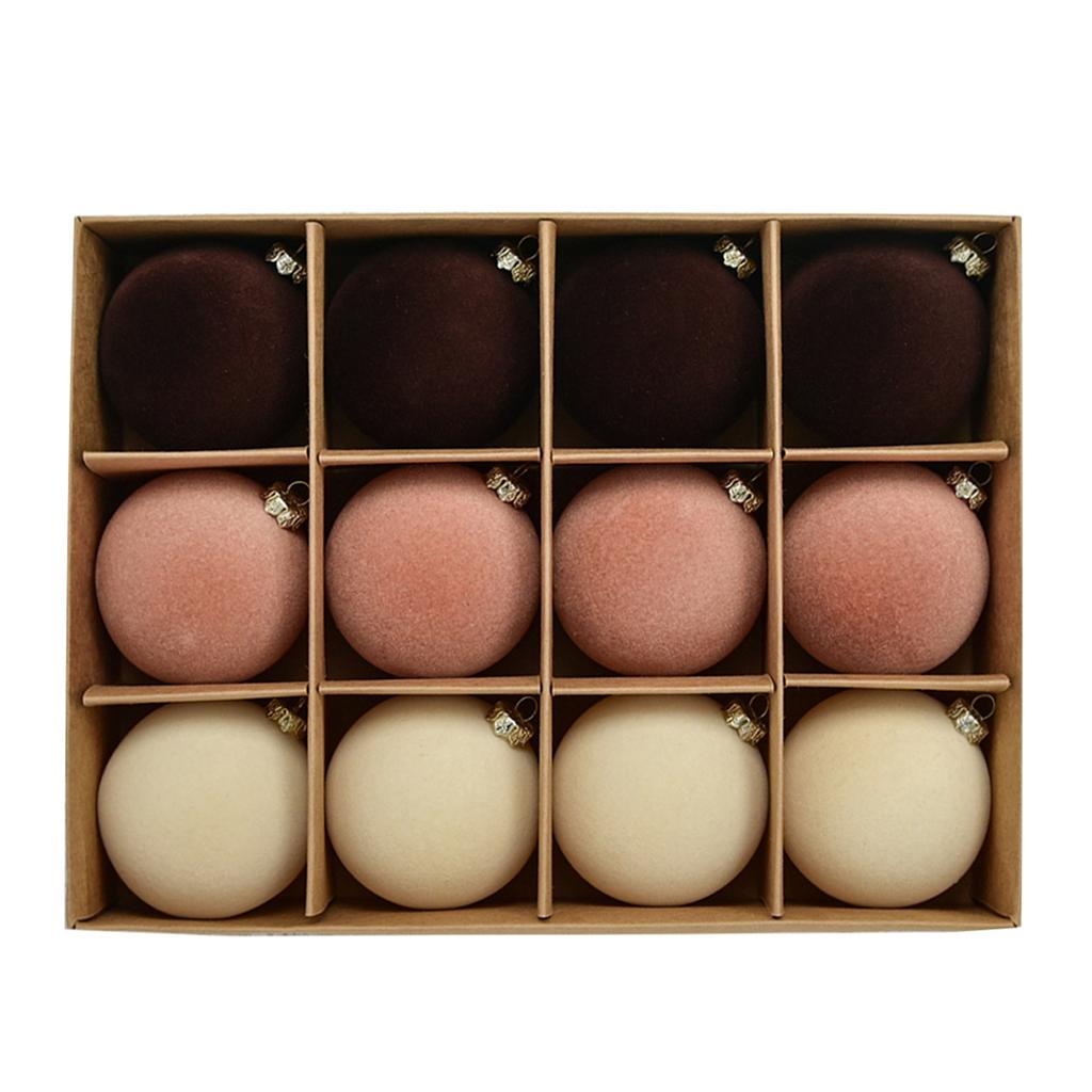 12Pcs Christmas Ball Ornament 6cm Multiple Colors Flocking Designs Decoration For Holiday Wreath Garland And Tree