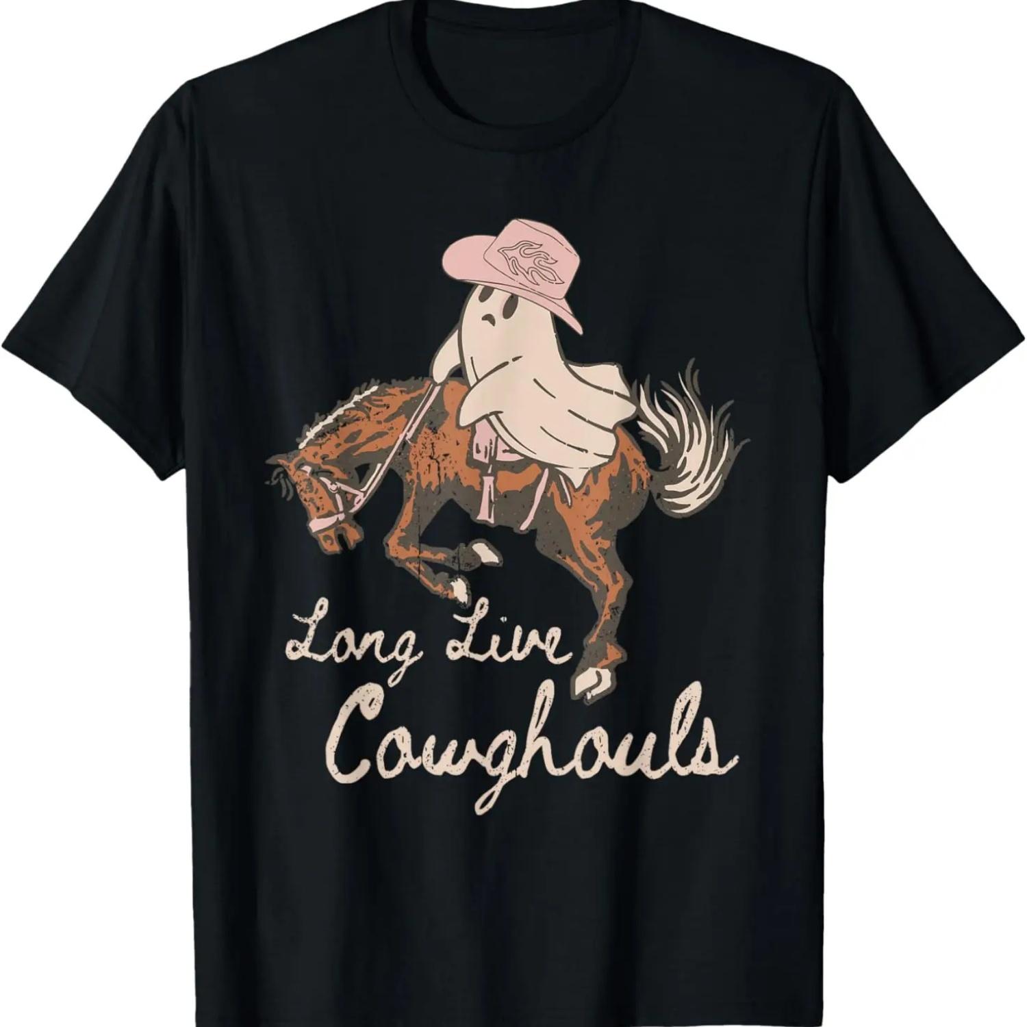 Long Live Cow Ghouls Halloween Cowboy Ghost Riding Horse T-Shirt S