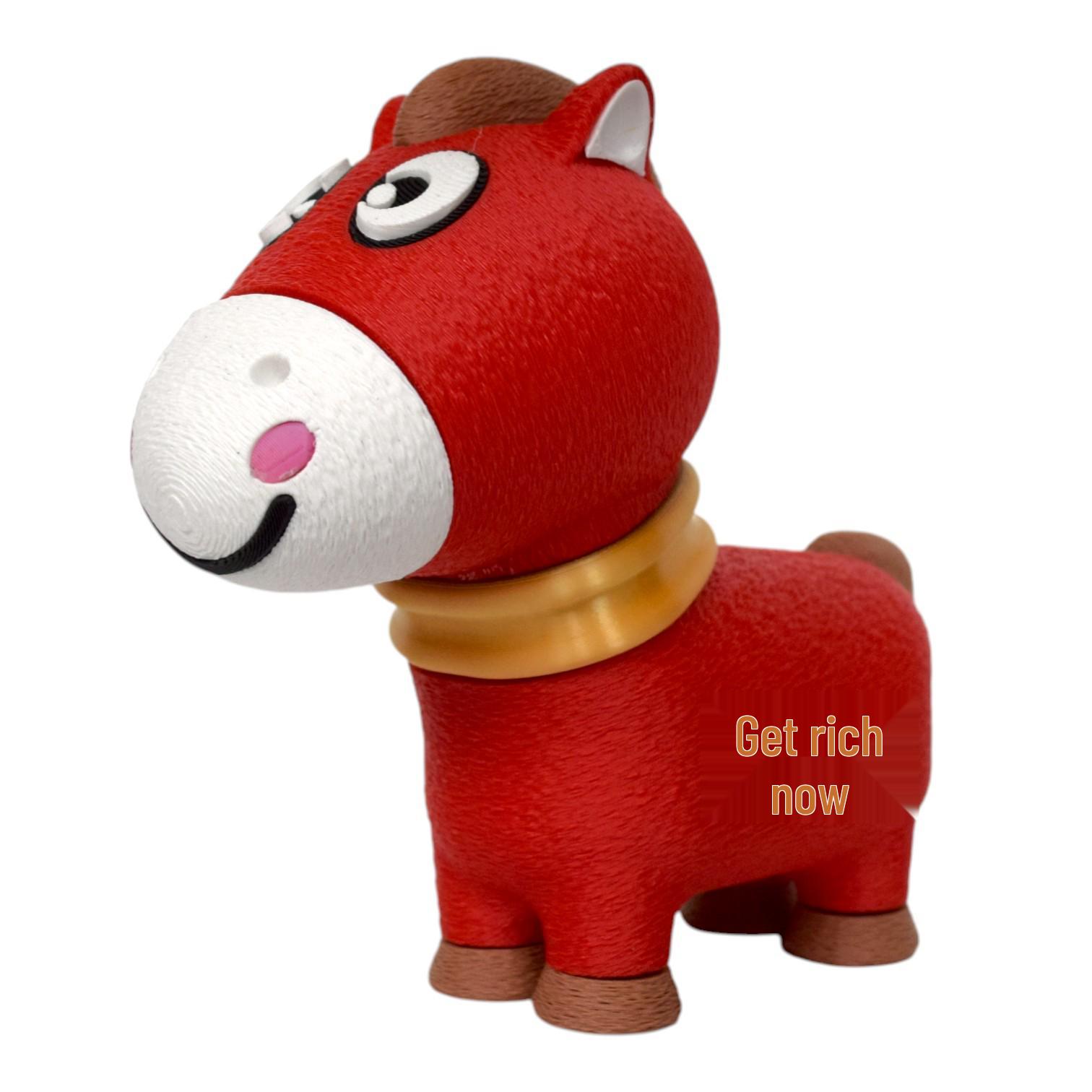 3D Printed Year of the Horse Creative Toy: Crying Horse New Year Ornament Red