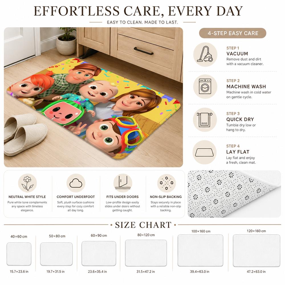 Cute C-CoComelon Floor Mat Cozy Minimalist Flannel Area Rug Anti-Slip Washable Bedroom Living Room Decor