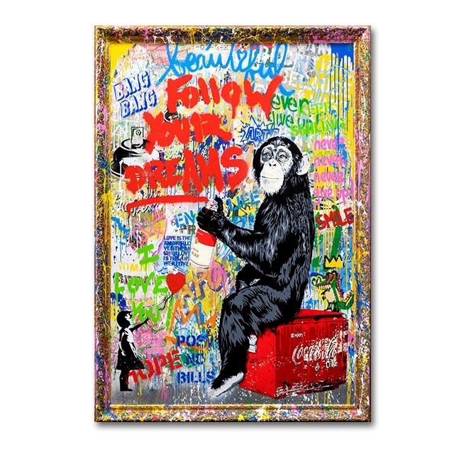 

Bansky Art Follow Your Deams Cavnas Картина Граффити Плакаты Комната Стена Искусства Картина Маслом Эстамп Абстрактное Украшение Дома 21cm×30cm NoFrame