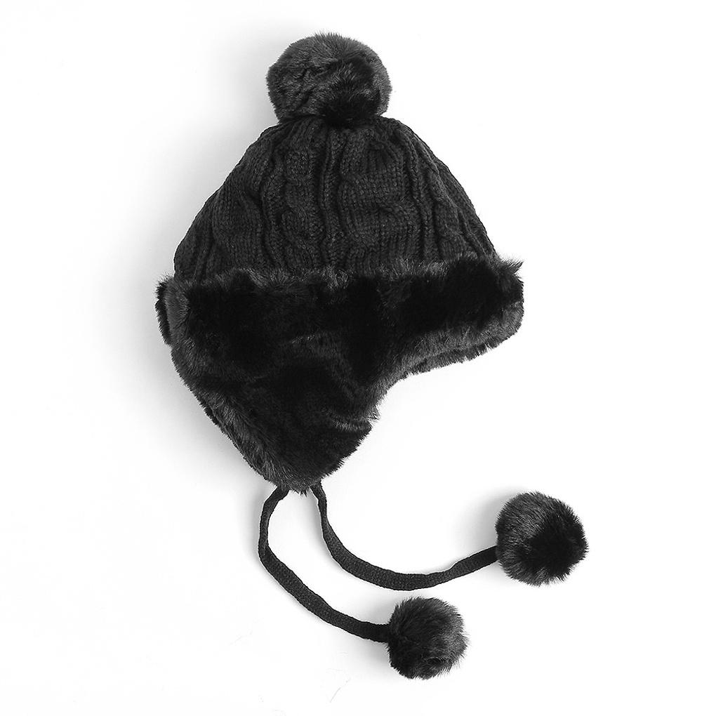 Winter Winter Earflap Fur Hat Black Pom Pom Hat