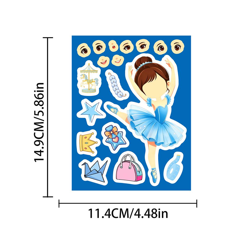 8/16Sheets Cartoon Ballet Girl Making Face Puzzle Stickers DIY Notebook Children Educational Toys Waterproof Party Gift Stickers