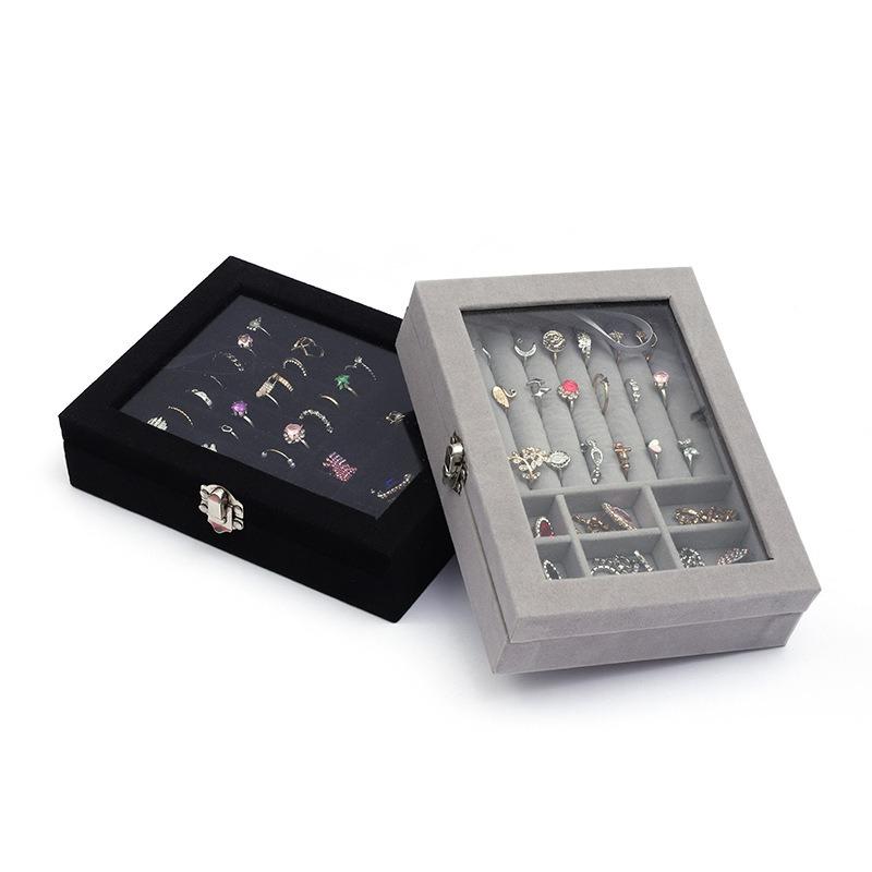 Single-layer Flannel Window-opening Acrylic Jewelry Storage Box, Ring, Earrings, Stud Earrings, Jewelry Finishing and Display Box.