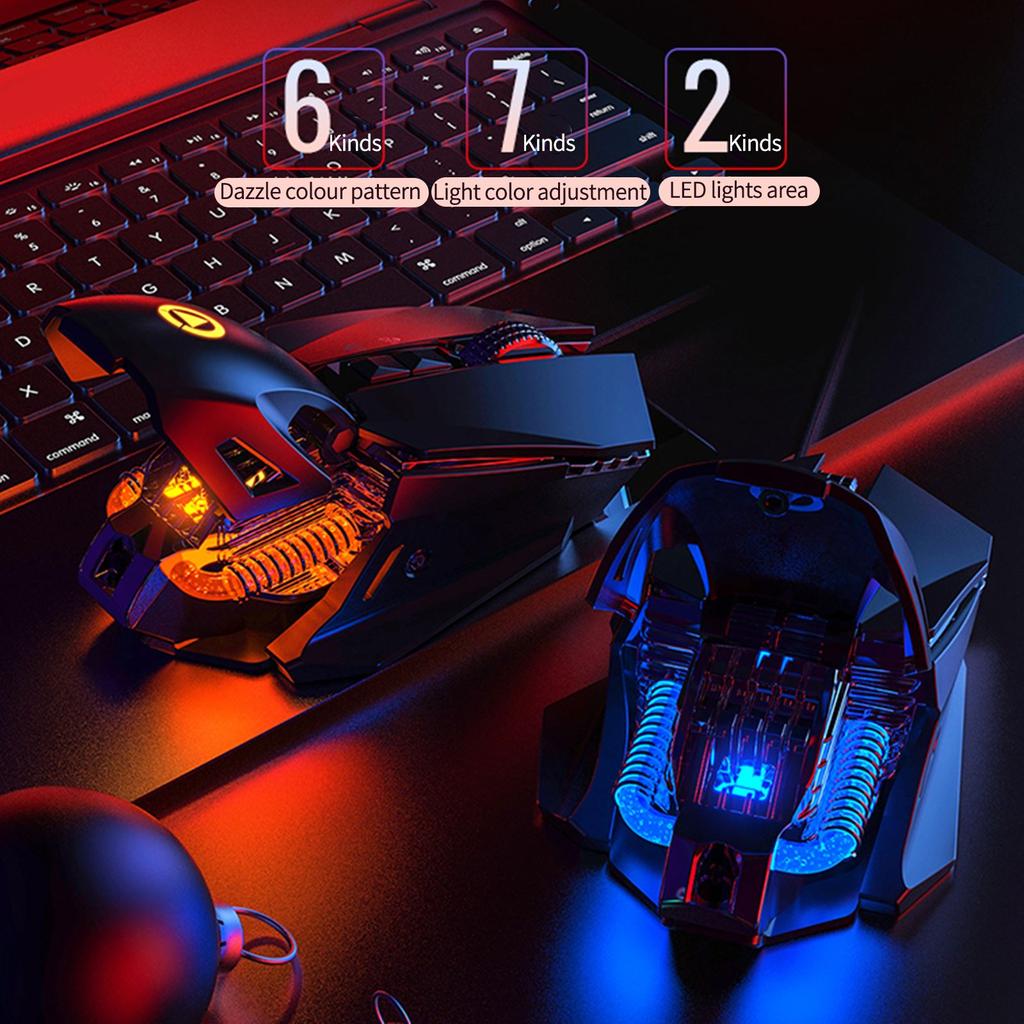 G10 Kabelgebundene USB-Makroprogrammierungs-Gaming-Maus, bunte, wassergekühlte, leichte 200-DPI-Mäuse mit LED-Hintergrundbeleuchtung und 7 Tasten für PC
