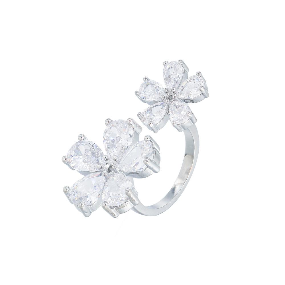 Open Full Diamond Ring Design Asymmetrical Flower Cold Wind Zircon Ring