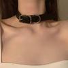 Gothic Belt Buckle Neckchain Necklace Punk Dark Stackable Leather Necklaces for Men Women Choker Jewelry