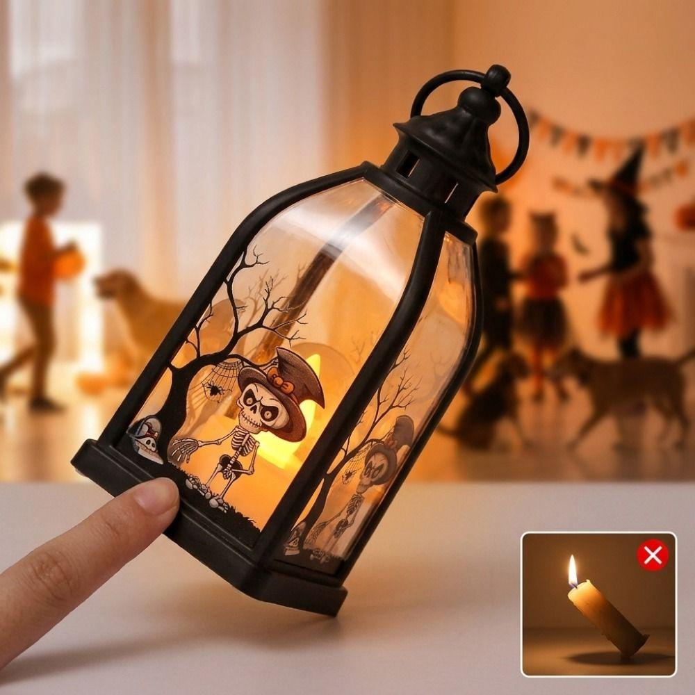 Creative Halloween LED Lamp Battery Powered Decorative Halloween Night Light Portable Handheld Ghost Lantern Car Interior