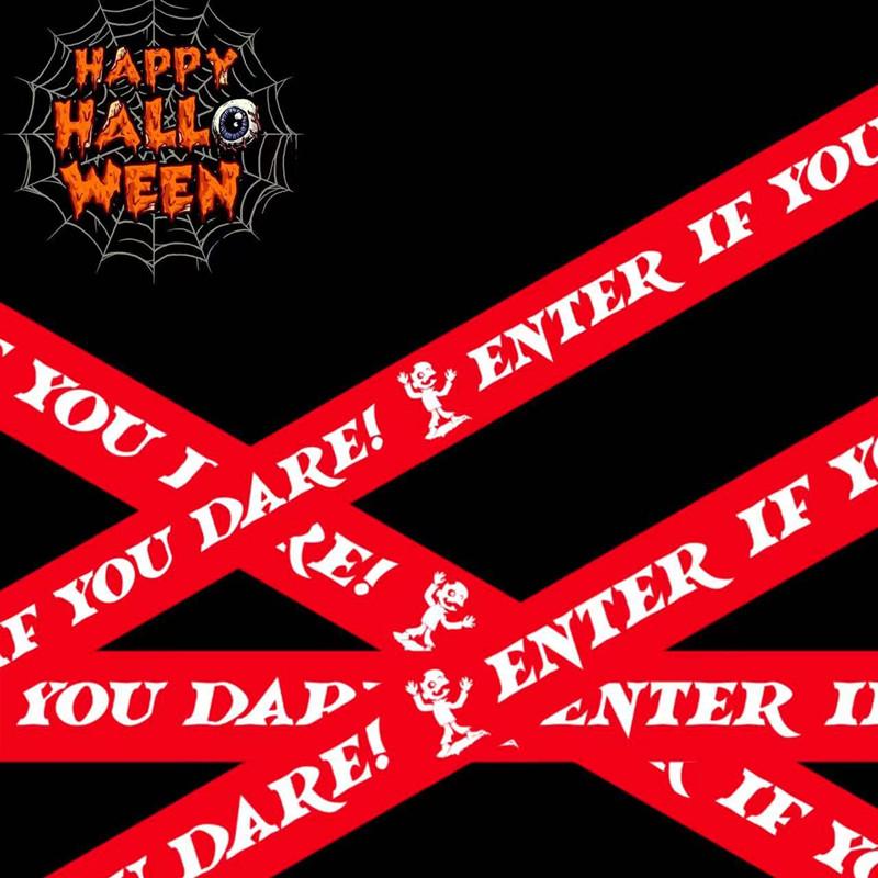 1Pc 6m Halloween Props Window Prop Warning Line Strip Plastic Skull Head Warning Tape Signs Witch Atmosphere Halloween Decora