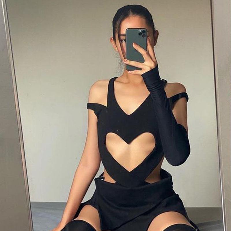 Gothic Hollow Out Crop Tops For Women Dark Academic Casual Tank Top Summer Streetwear Black Clothes