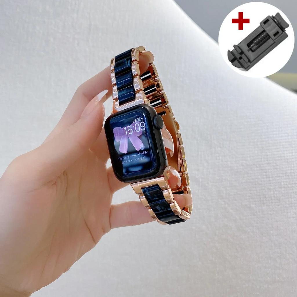 Luxury Women Resin Strap For Apple Watch Ultra 3 2 49mm 42mm 46 41 45 38 40 44mm Metal Bracelet for iWatch 11 10 9 8 7 6 SE Band