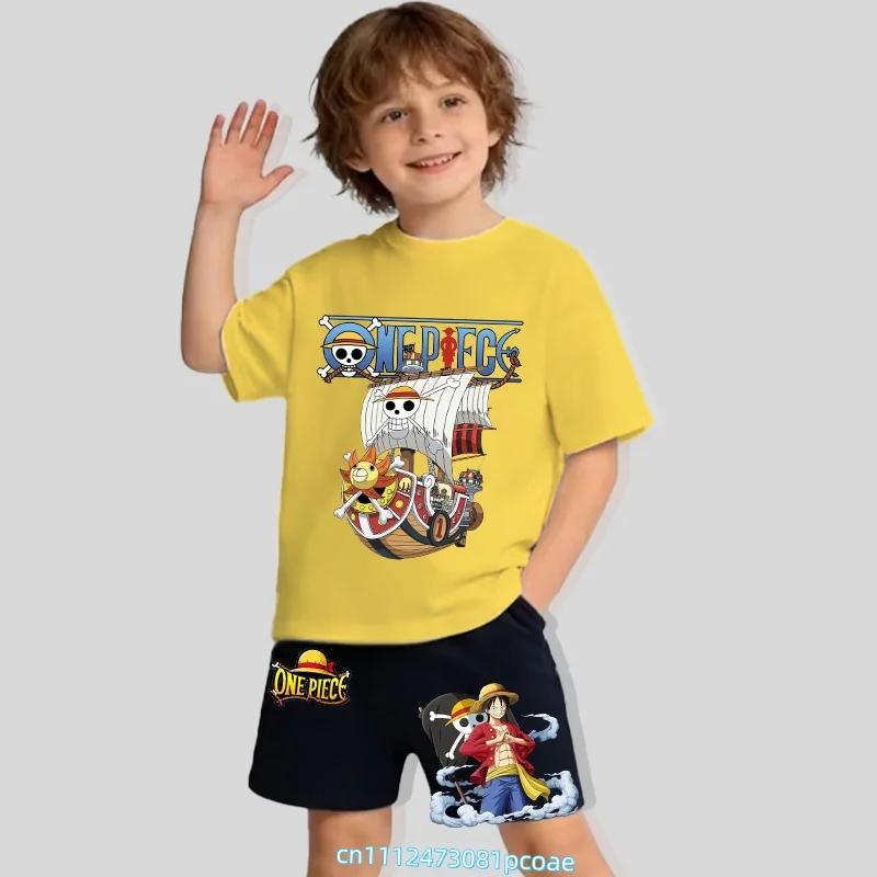 Boys Sports Shirt for Summer TShirt Set of 2 Pieces One Piece Childrens Cotton ShortSleeved Shorts Set with Cartoon Print 100