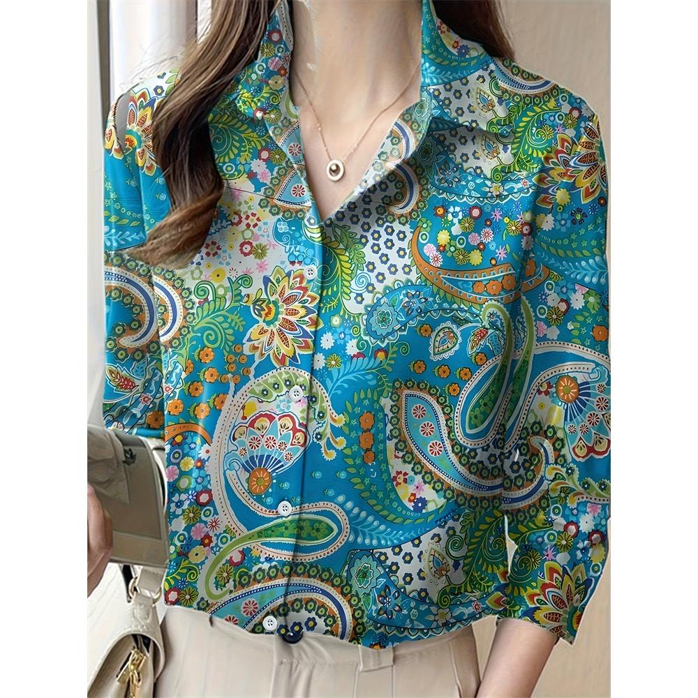 2025 New Women's Plus Size Shirt Fashionable Floral Pattern Suitable For Everyday Commuting Women's Shirt With Lapel Design
