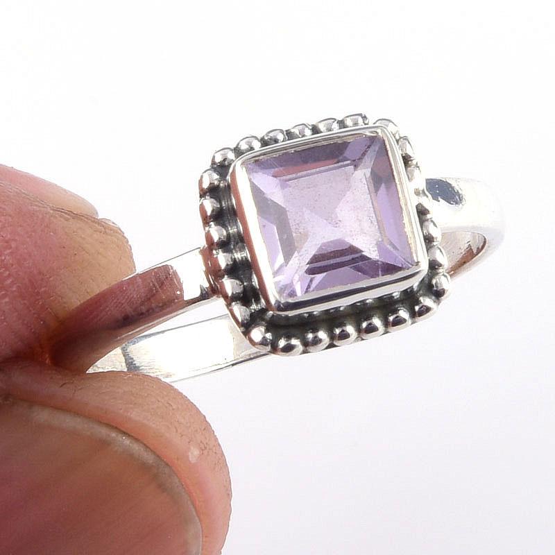 

Natural Pink Amethyst Gemstone Handmade 925 Solid Sterling Silver Ring S.8 Y8j51