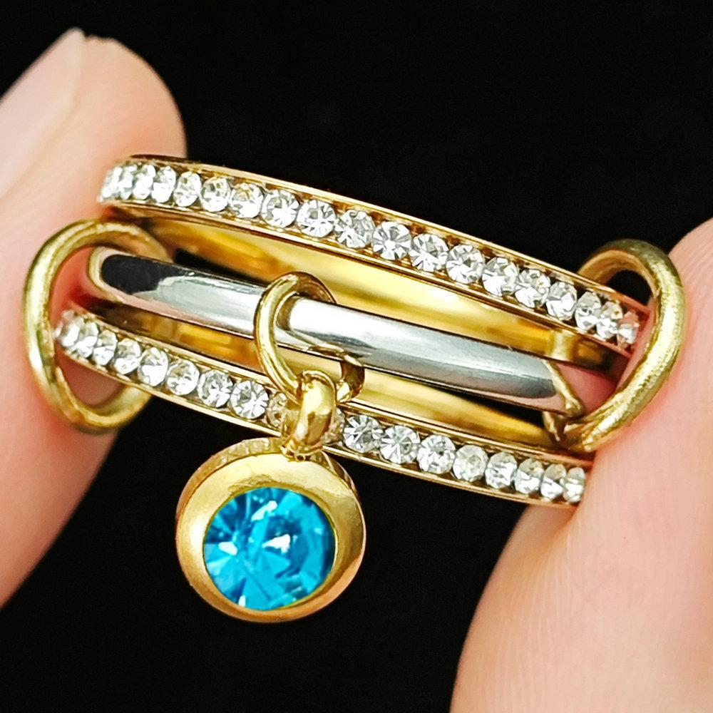 INS Trendy 12 Color Birthstone Charm Rings Stack Set Minimalist CZ Pendant Spinelli Ring For Women Girls Stainless Steel Jewelry