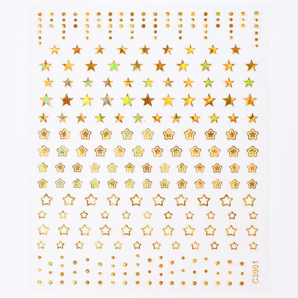 Black White Star 3D Nail Art Sticker Y2K Pentagram Self-Adhesive Decals Laser Shiny Glitters Starlight Manicure Ornaments Slider