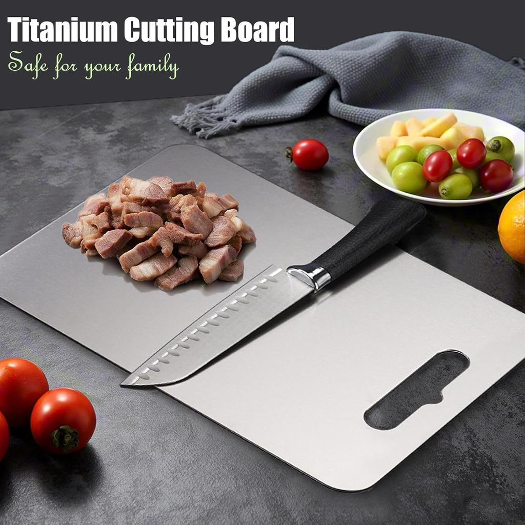 Titanium Cutting Board - Upgraded Thickened (0.08 in) Non-Deforming 100% Pure Titanium Cutting Boards with Non-Slip Pad, Food-Grade Double-Sided