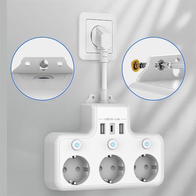 Power Strip 3-Way Cord Socket Multiple Socket Travel Max 4000W Outlets Charging Ports EU -Plug Wall Power Strip